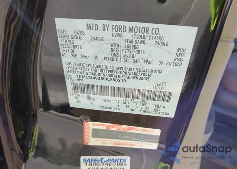 2009 Ford Escape Hybrid Limited z USA, uszkodzony, nr VIN 1FMCU49359KA88210
